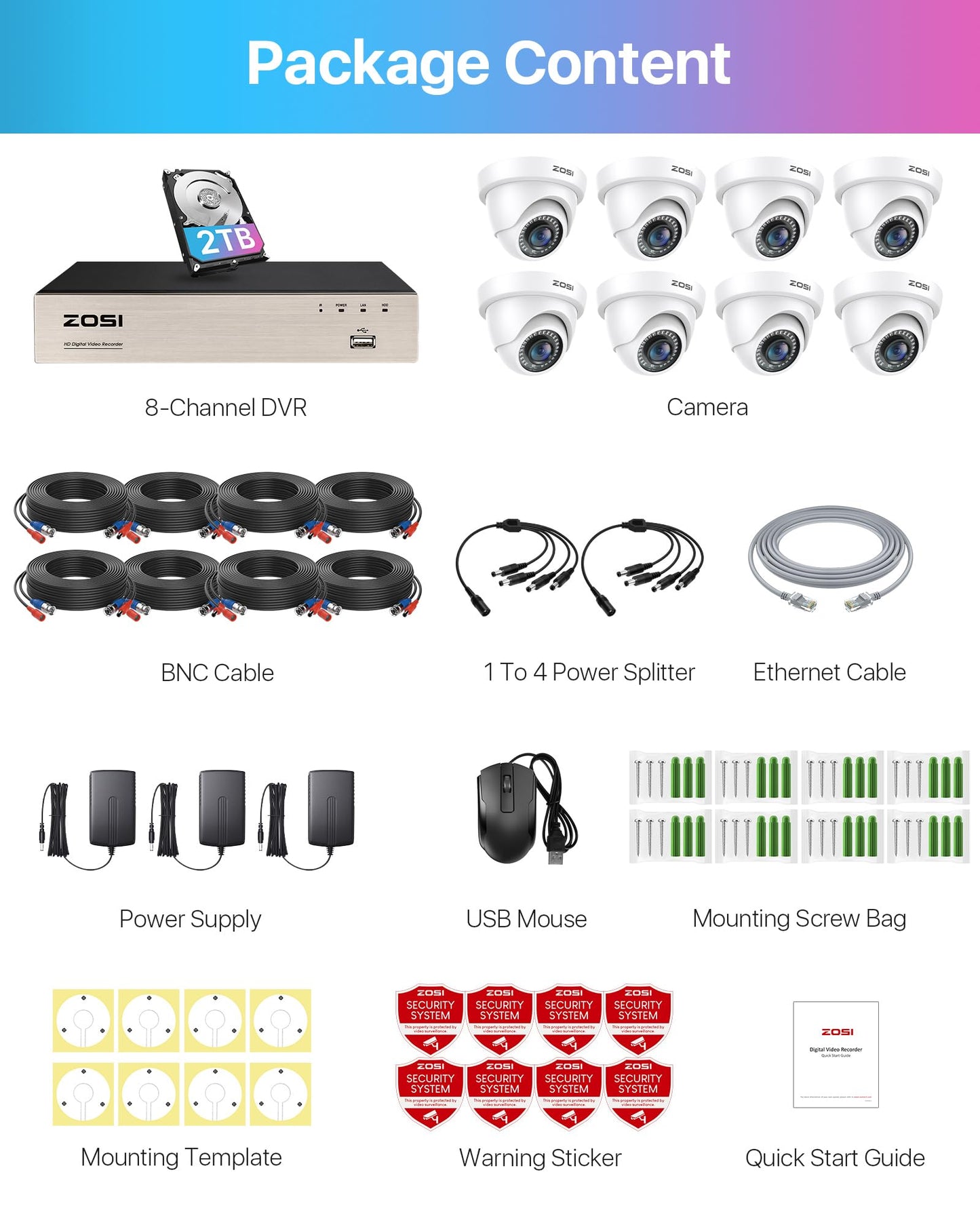 ZOSI 8CH 5MP CCTV Security System AI Human & Vehicle Detection + 2TB