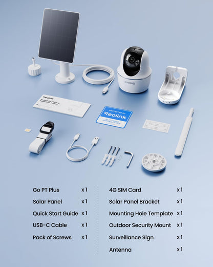 Reolink Go PT Plus 4G LTE Solar PTZ Camera, 3K No WiFi