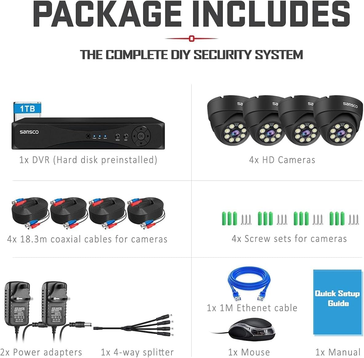 SANSCO 3K 8CH CCTV System Full Metal Housing + 1TB HDD – 4 Cameras