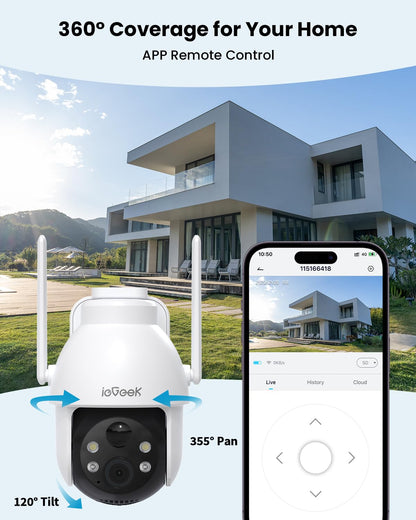 ieGeek 2K Solar PTZ Outdoor Camera Wireless 2-Pack, 360°
