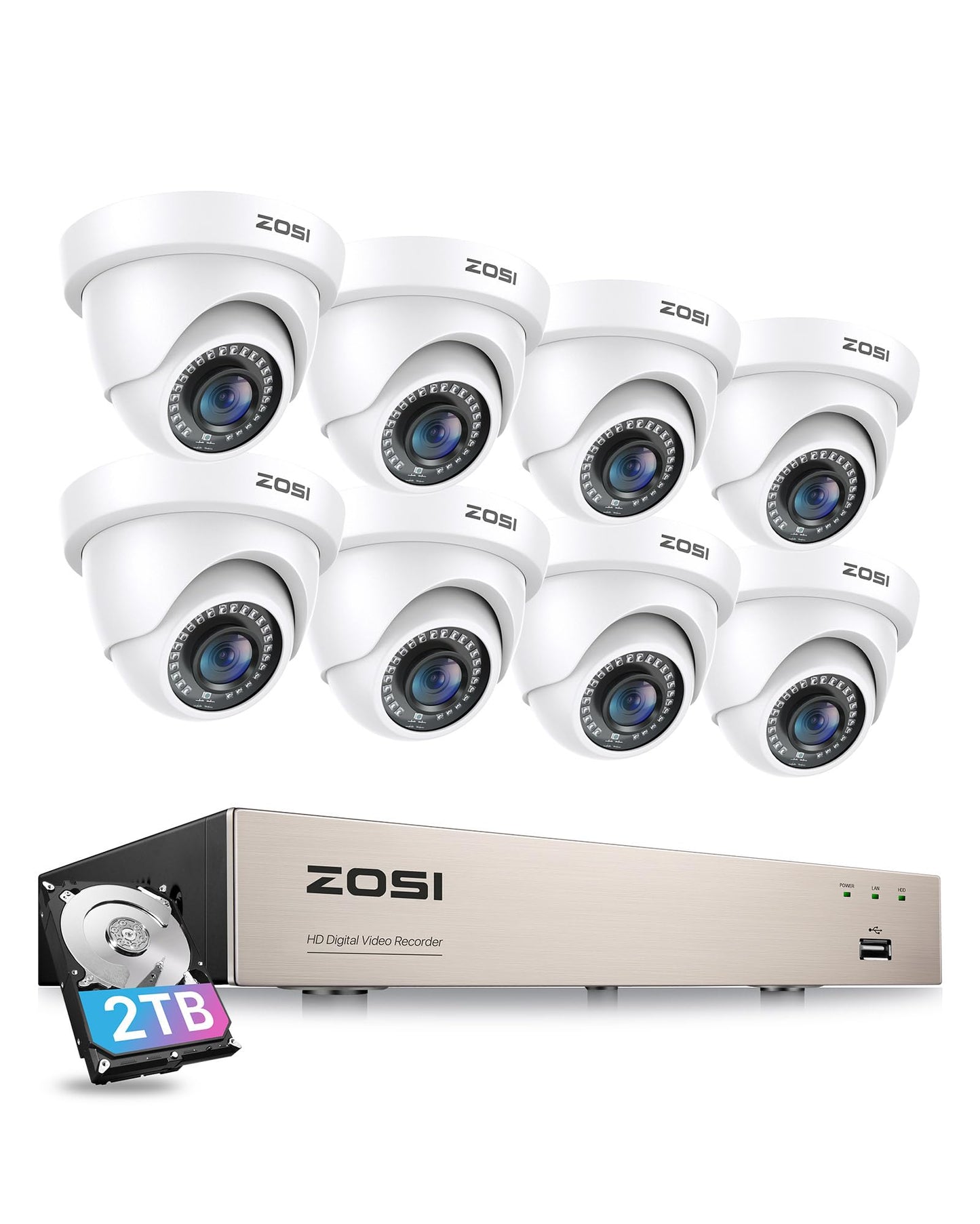 ZOSI 8CH 5MP CCTV Security System AI Human & Vehicle Detection + 2TB