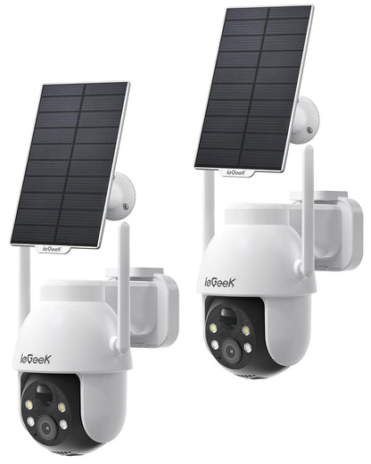 ieGeek 2K Solar PTZ Outdoor Camera Wireless 2-Pack, 360°