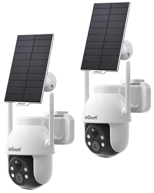 ieGeek 2K Solar PTZ Outdoor Camera Wireless 2-Pack, 360°