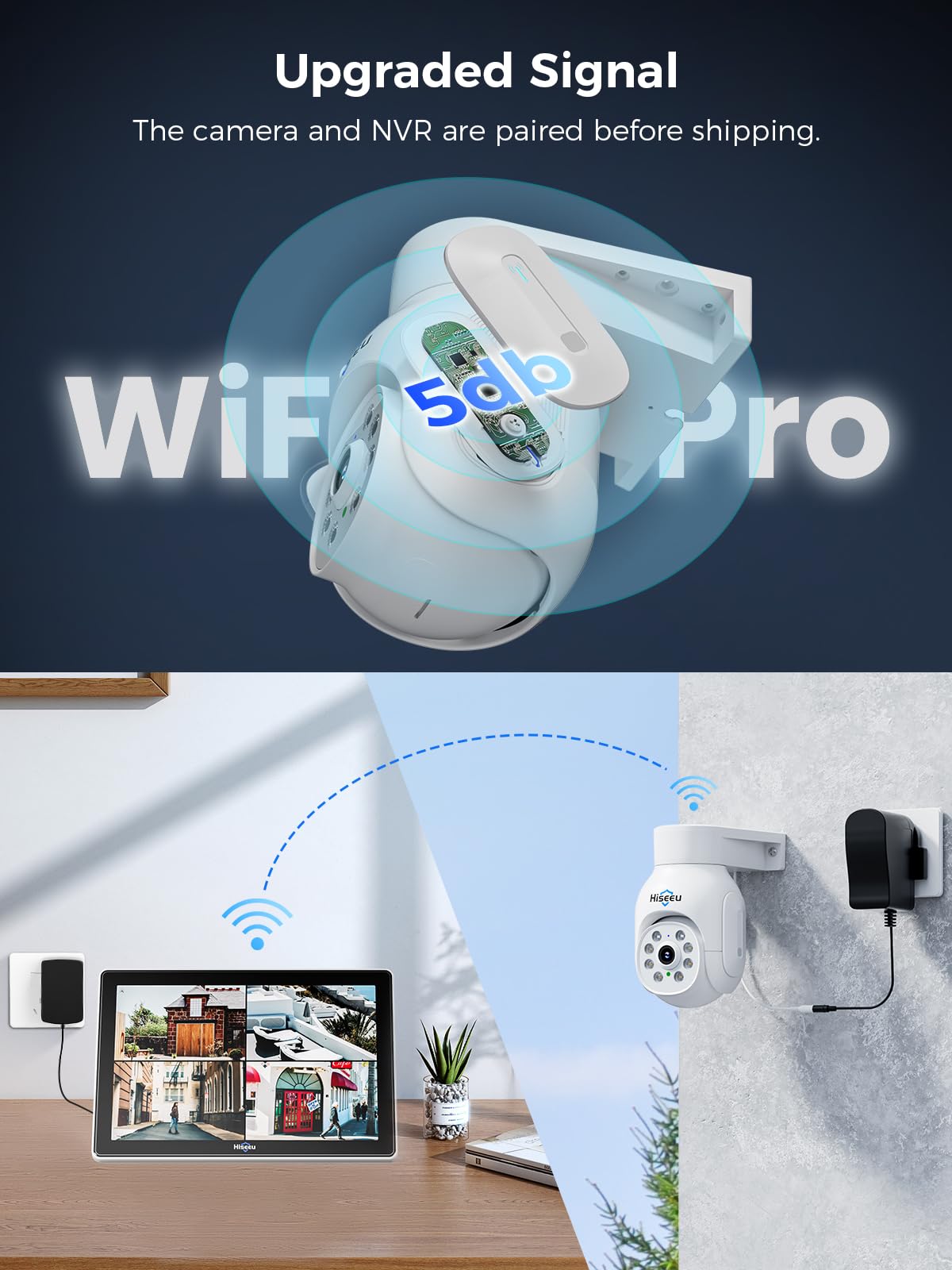 Hiseeu 5MP Wireless CCTV System 10" Monitor, 4 PTZ Cameras