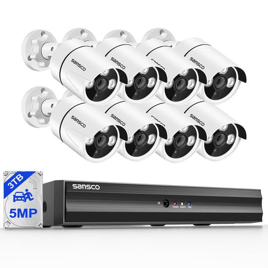 SANSCO 5MP Wired Outdoor CCTV Security System 8 Cameras + 3TB HDD